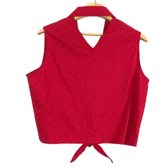 Faded Glory Red Sleeveless Button Front Tie Waist Blouse Large - Picture 2 of 7